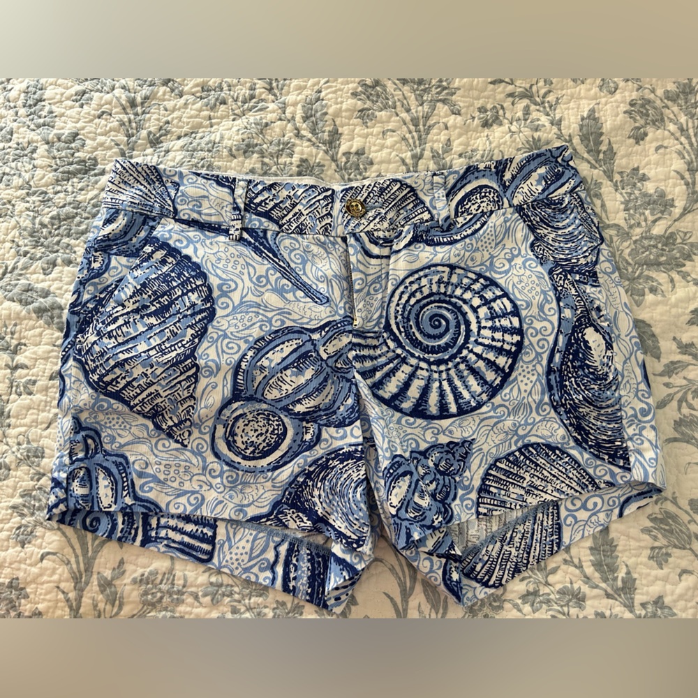 Blue and White Seashell Print Shorts